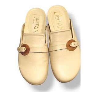 Deltan Brynn Leather Buckle Bohemian Lagan Look Mules SZ 8.5M Ivory leather